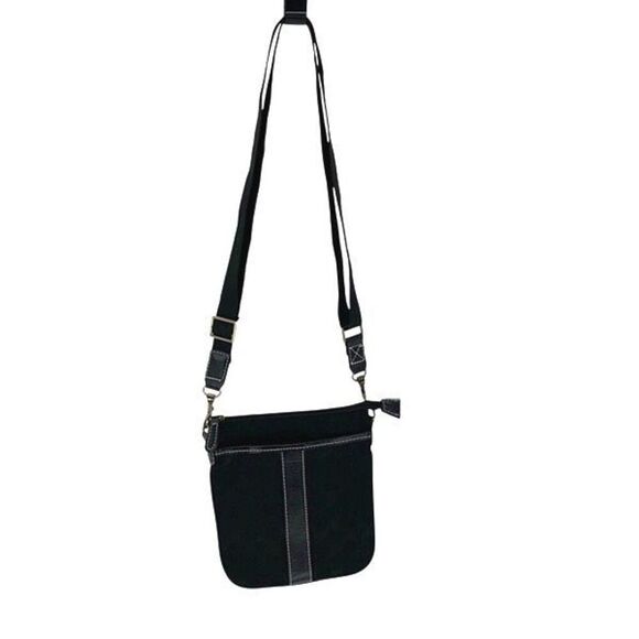 Coach Canvas Logo Embossed‎ Crossbody Bag Pouch Black - Picture 1 of 9